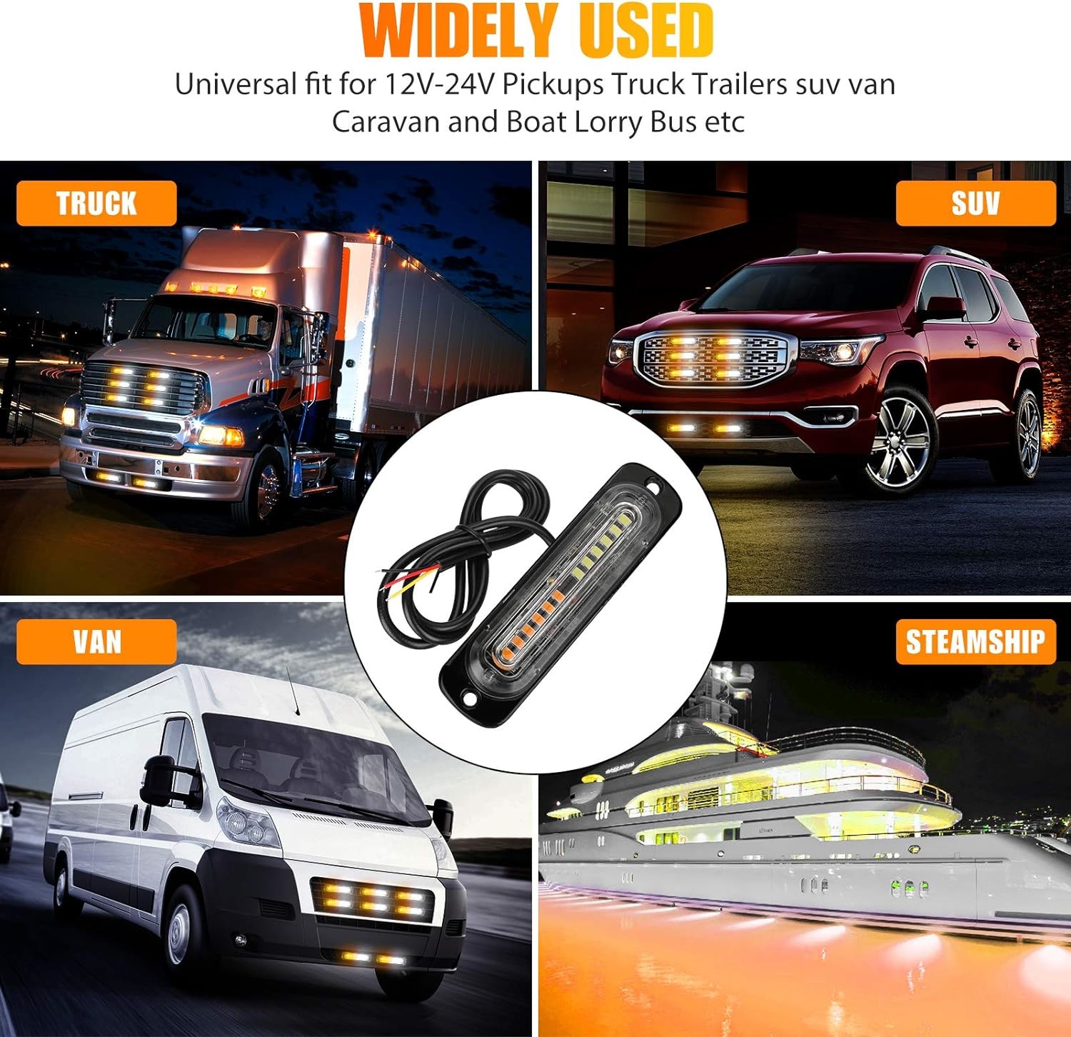 Emergency Strobe Lights Amber White LED Sync Feature Strobe Warning Flashing Light Caution Construction Hazard Light Bar
