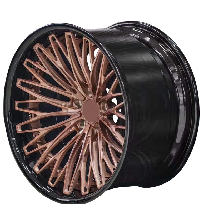 factory Customized 2 piece super deep concave brushed bronze polished lip forged wheel