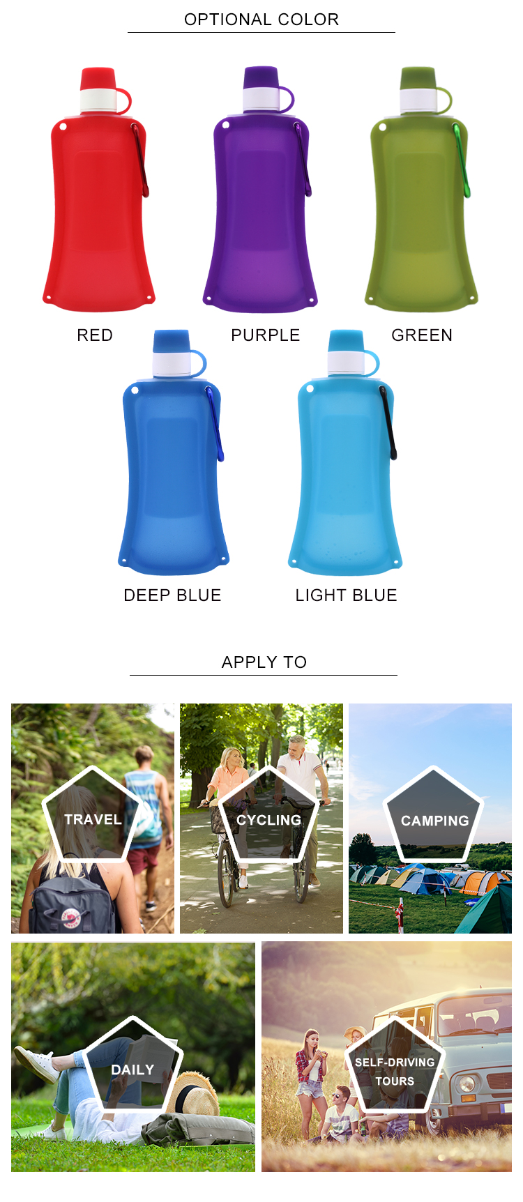 Anti Spill Silicone Expandable And Foldable Drinking Water Bottle