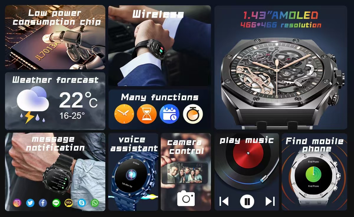 AK68 Men Smart Watch BT Calling Business Smart Watch Multi Sport Mode