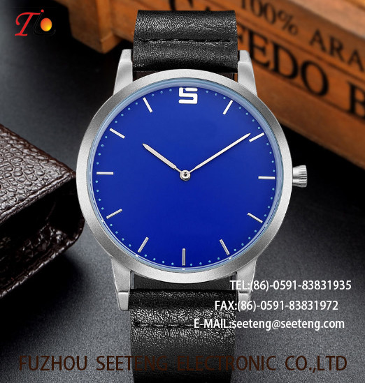 wholesale customization Pu watch Blue Round dial alloy case quartz watch fashion watch concise style elegant style