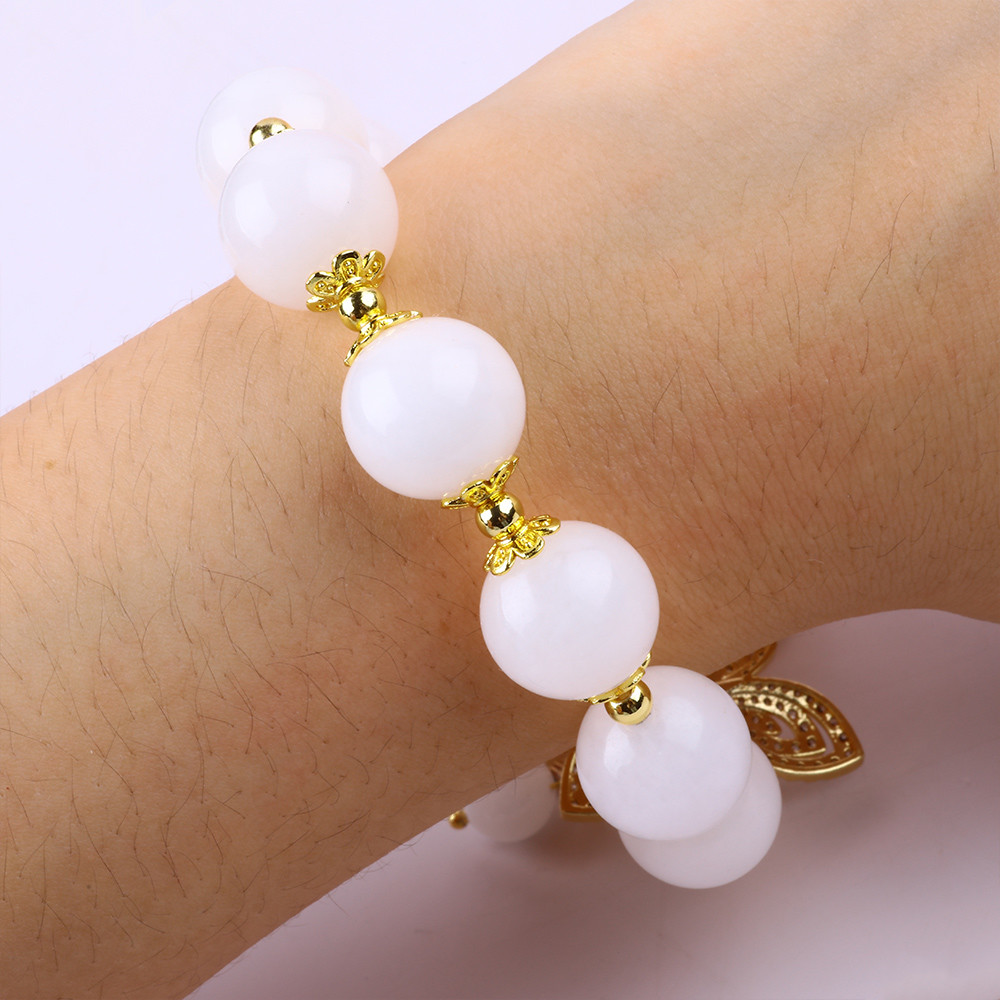 Natural White Agate 14MM Crystal Single Circle Hand String Butterfly Charm Bracelet For Gift