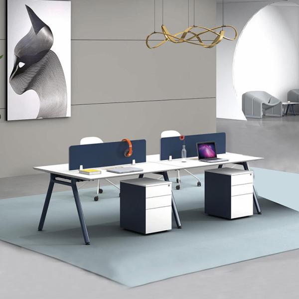 Workstation Desk Office Furniture Blue Wooden Workstation 4 Seat Office Computer