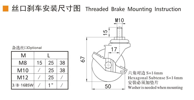 EDL Mini Caster Wheels 2inch 30Kg TPE by Swivel and Brake Silent Movement