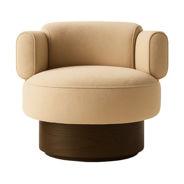 CloudSoft 360-Degree Swivel Lounge Chair with Bouclé Upholstery and Solid Wood