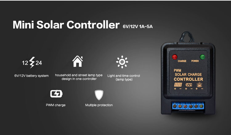 Mini Solar Insecticidal Lamp Controller PWM 6V 12V 1A 3A 5A CE / RoHS Certification