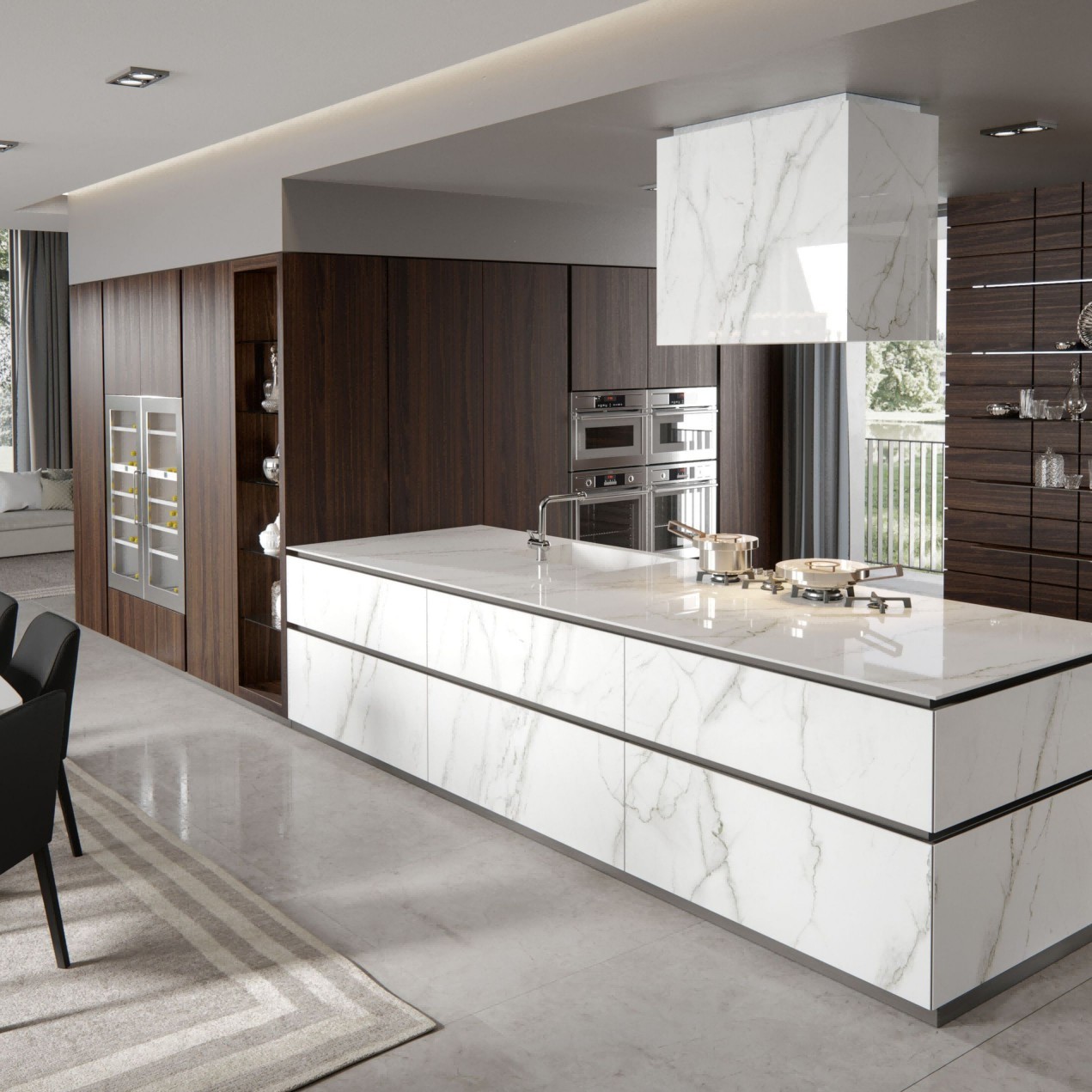 High-end Design Melamine Kitchen Cabinet CustomizationAnd Automatic Push-to-Open Doors