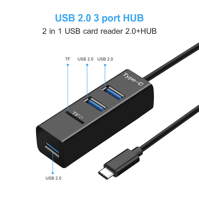 USB C To 3 Port USB 2.0 Hub Adapter , Mini USB C Hub Adapter