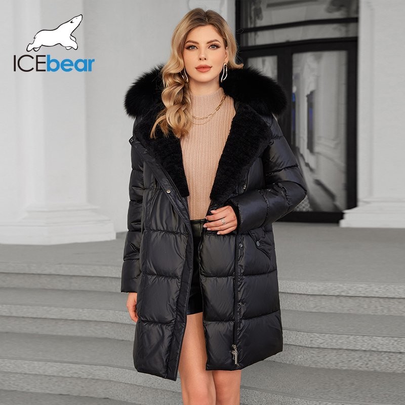 Luxurious Real Fox Fur Collar Mid Length Down / Cotton Jacket With Oblique Placket Design Showcasing Unique Elegance