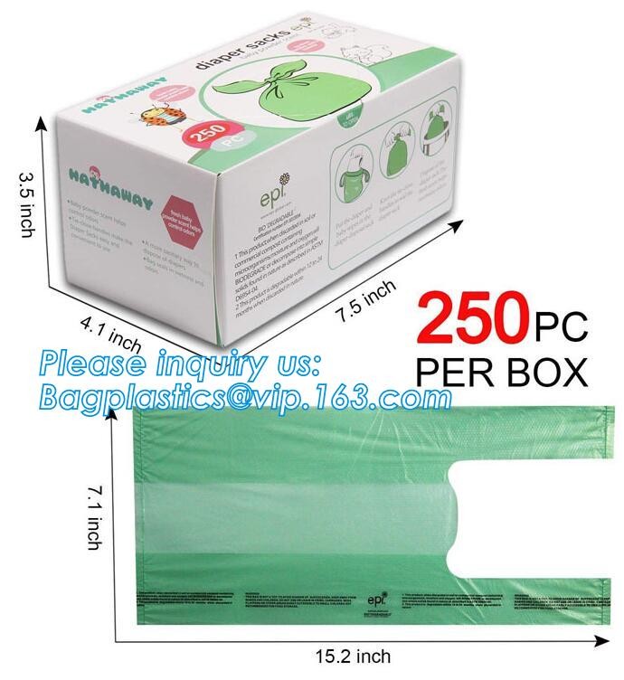 plastic t-shirt shape bag/ diaper sack bag with powder scent, biodegradable custom baby disposable diaper nappy bag, pac