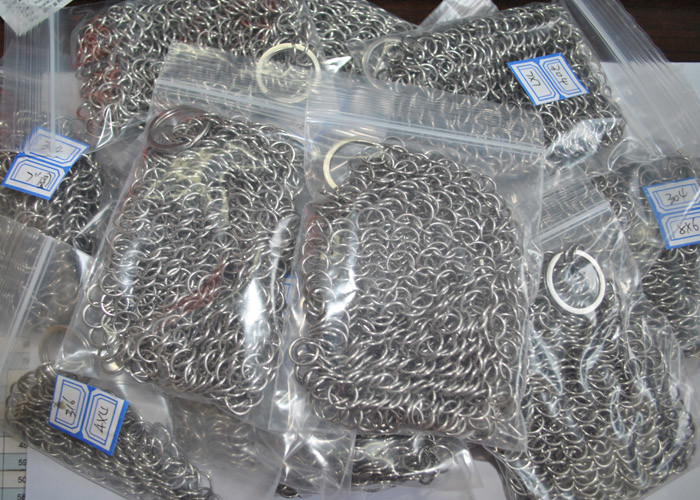 4"*4" Rectangle Chainmail Cast Iron Pan Scrubber For Clean Cookware , Food Grade