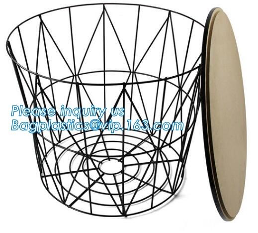 Wooden top metal wire coffee table design, customized design size wire coffee side tables, Black iron base and transpare