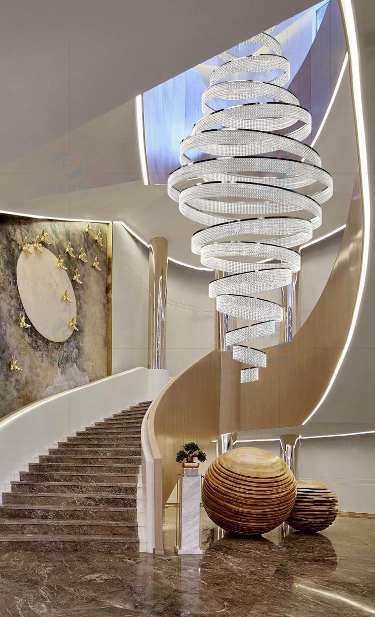 Ring Luxury Staircase Crystal LED Chandelier For Living Room Lobby Large Cristal interior lighting（WH-NC-114)