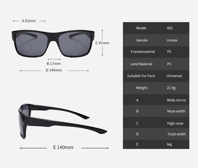 Square Cycling 144MM Sports Sunglasses Classic Black Lens Anti Glare