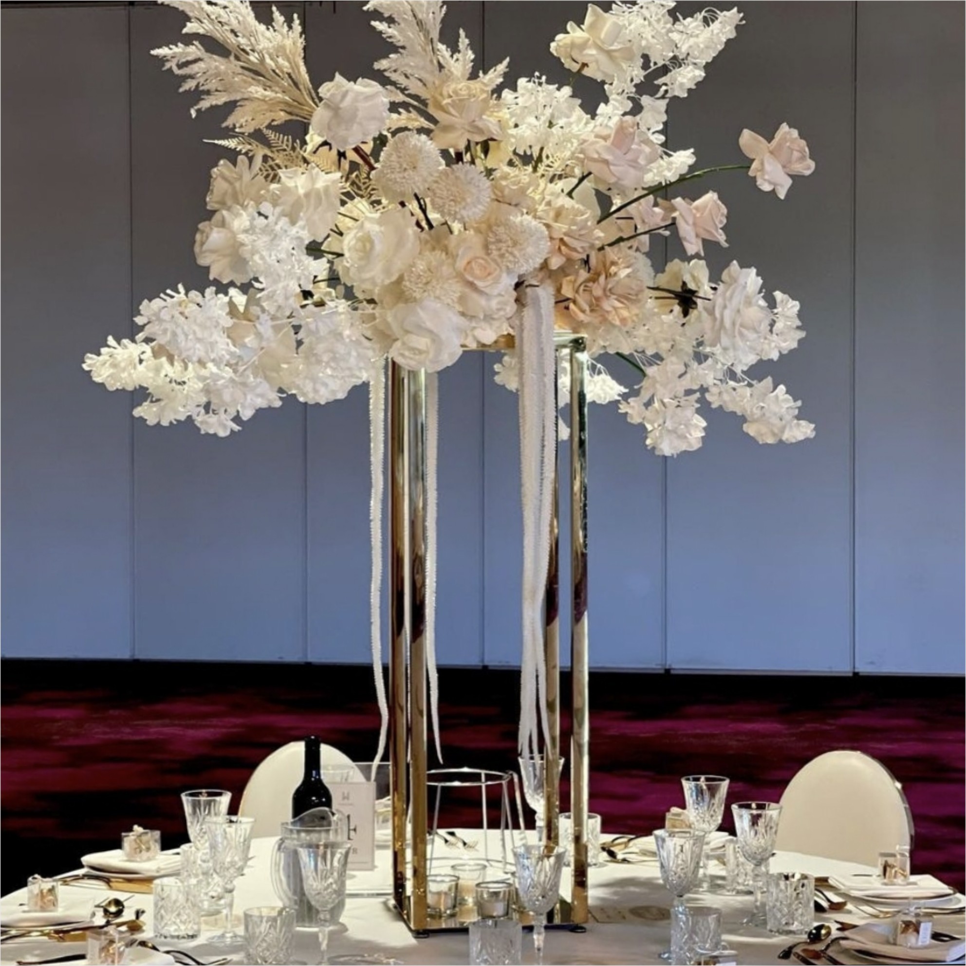 ZT-369 Hot sale square gold metal flower stand for wedding decoration