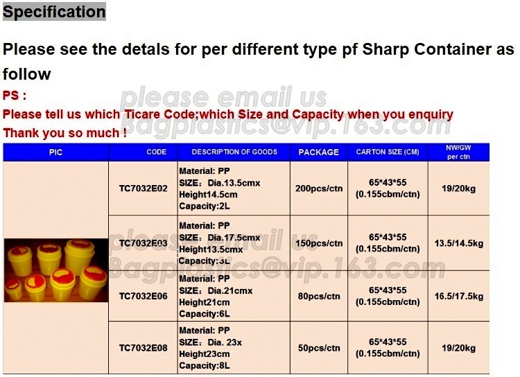 yellow round shape 0.8L 2L 4L 6L bio medical waste bin square medical sharp 8L 24L container medical BAGEASE BAGPLASTICS