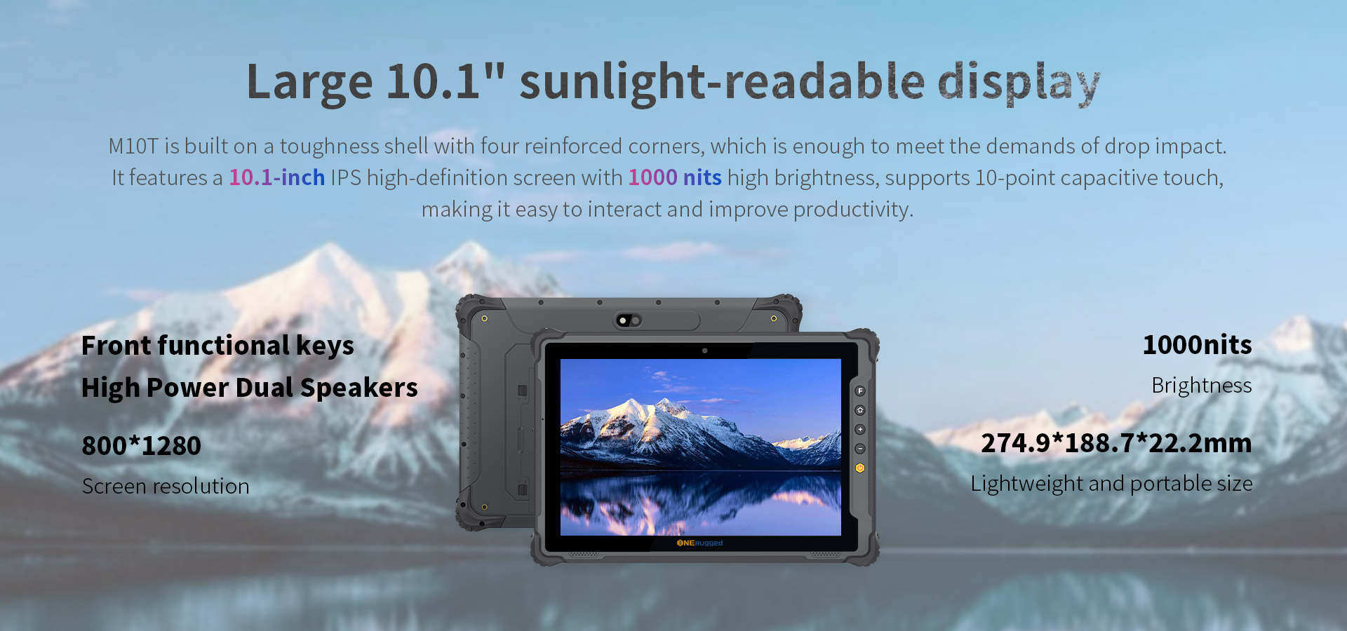 ONERugged M10T Industrial Waterproof 10 inch Tablet PC with 1000 nits Android 12 and NFC