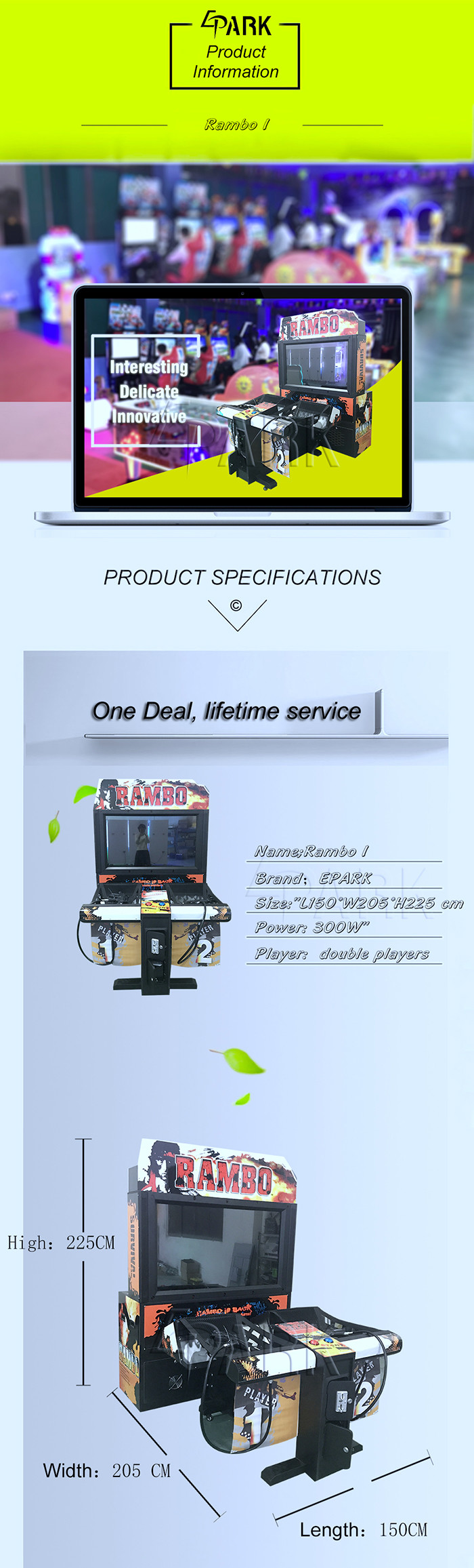 Rambo / Coin Operated Arcade Video Shooting Game Machine 55 Inch Screen