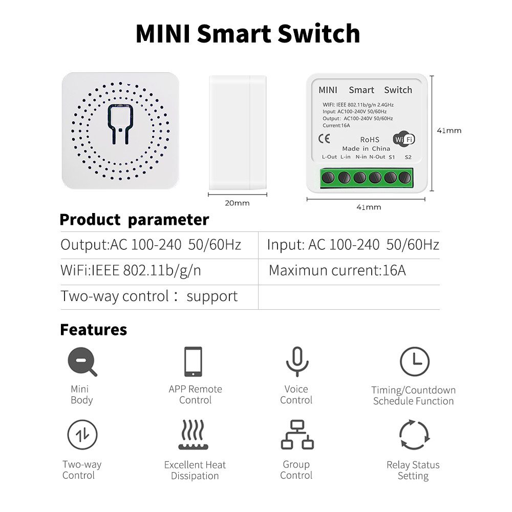 mini Breaker Switch Tuya Smart circuit WIFI Switch Supports Google Home Alexa Voice