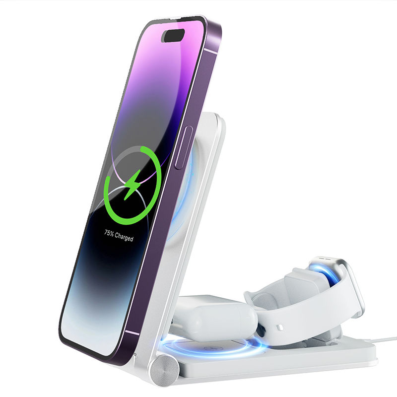 15W Aluminum Foldable Wireless Charging Stand for iPhone 15 Promax Customized Logo