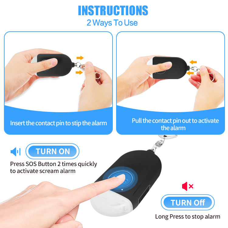 LED Light Personal Siren Alarm Keychain Personal Alarm Safety Device one button SOS