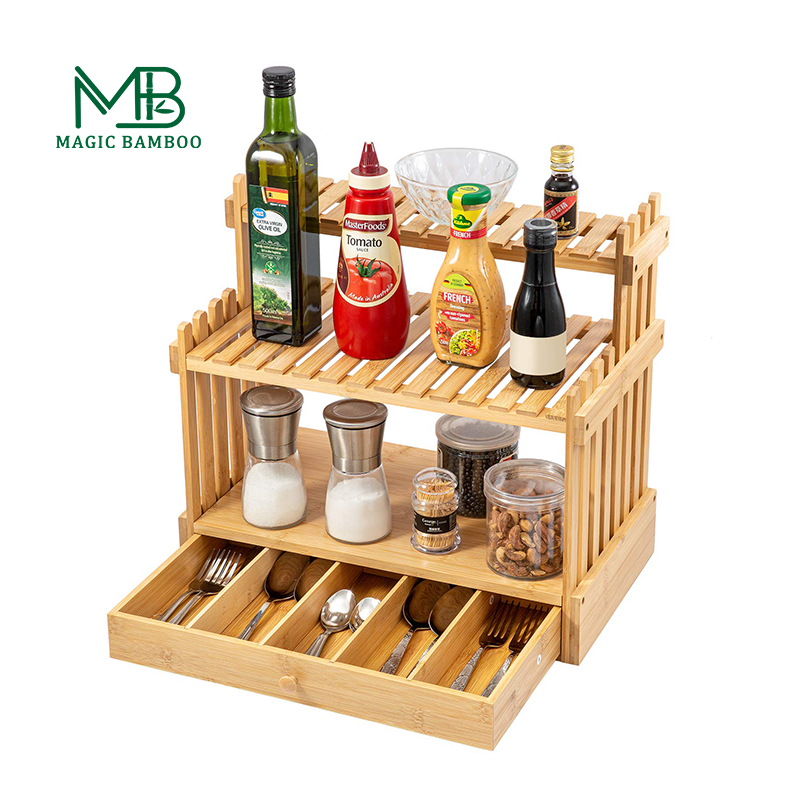 Organize Your Kitchen Countertop in Style with 3-Tier Bamboo Standing Spice Rack