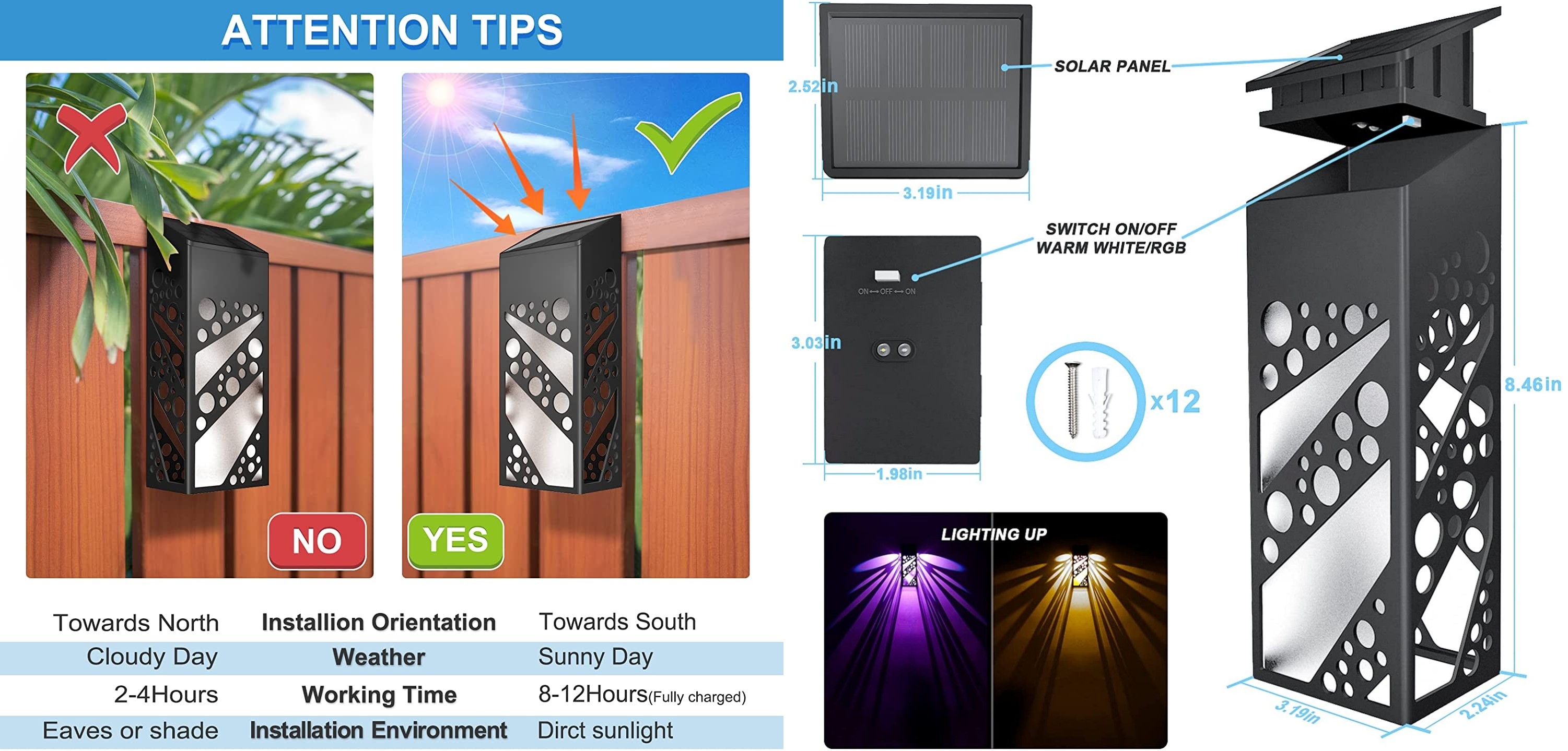 IP65 Waterproof Solar Powered Wall Lights For Landscape Design Garden Fence And More