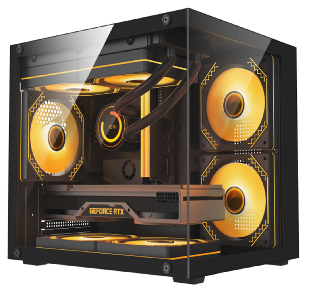 Compact Design Includes 1 HDD And 2 SSD Bays 0.35mm SPCC Steel 3 X 12cm Fans And Glass Panels On Left And Front