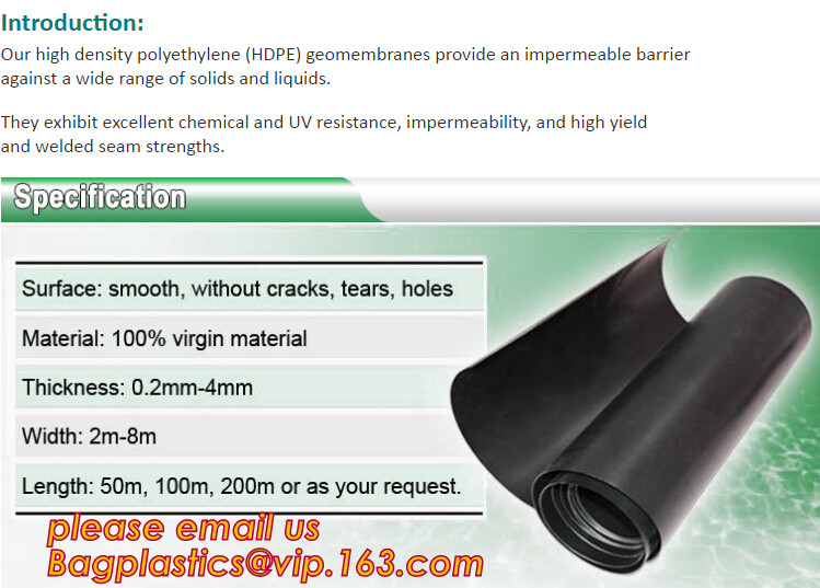 0.75mm Geomembrane for Irrigation Water storage Pond, 00:10 Impervious membrane composite geomembrane pond ,1.5mm HDPE
