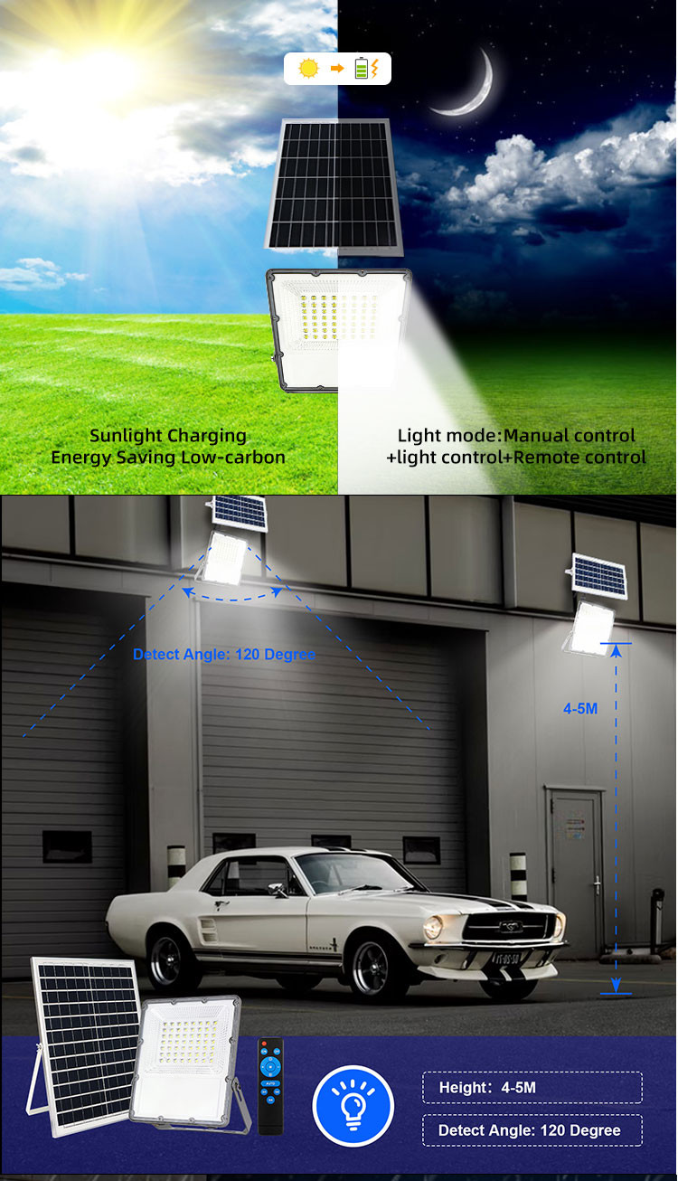 Garden LED Solar Outdoor Flood Lights With Remote Control High Luminous 6500K