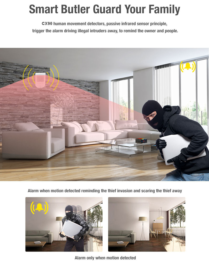PIR Motion Sensor Alarms with 10m Remote Control Long Distance and Long Standby Province Electricity