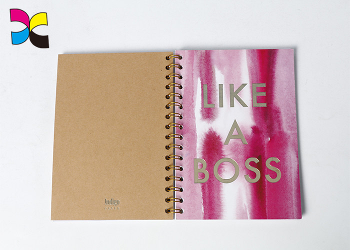 Golden Custom Printed Spiral Bound Notebooks Hot Stamping Full Color Singel Line