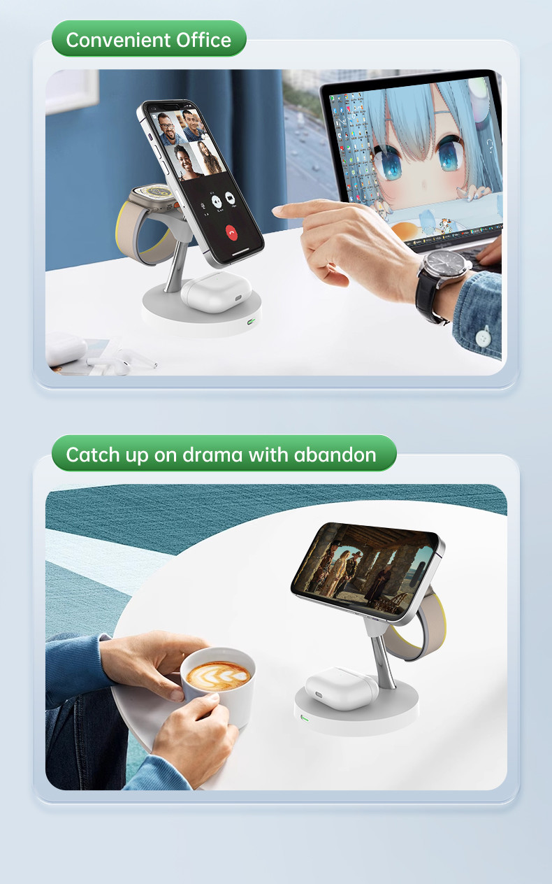 15W Zinc Alloy ABS 4 In 1 Wireless Charging Station with PD/QC3.0 for Multiple Devices