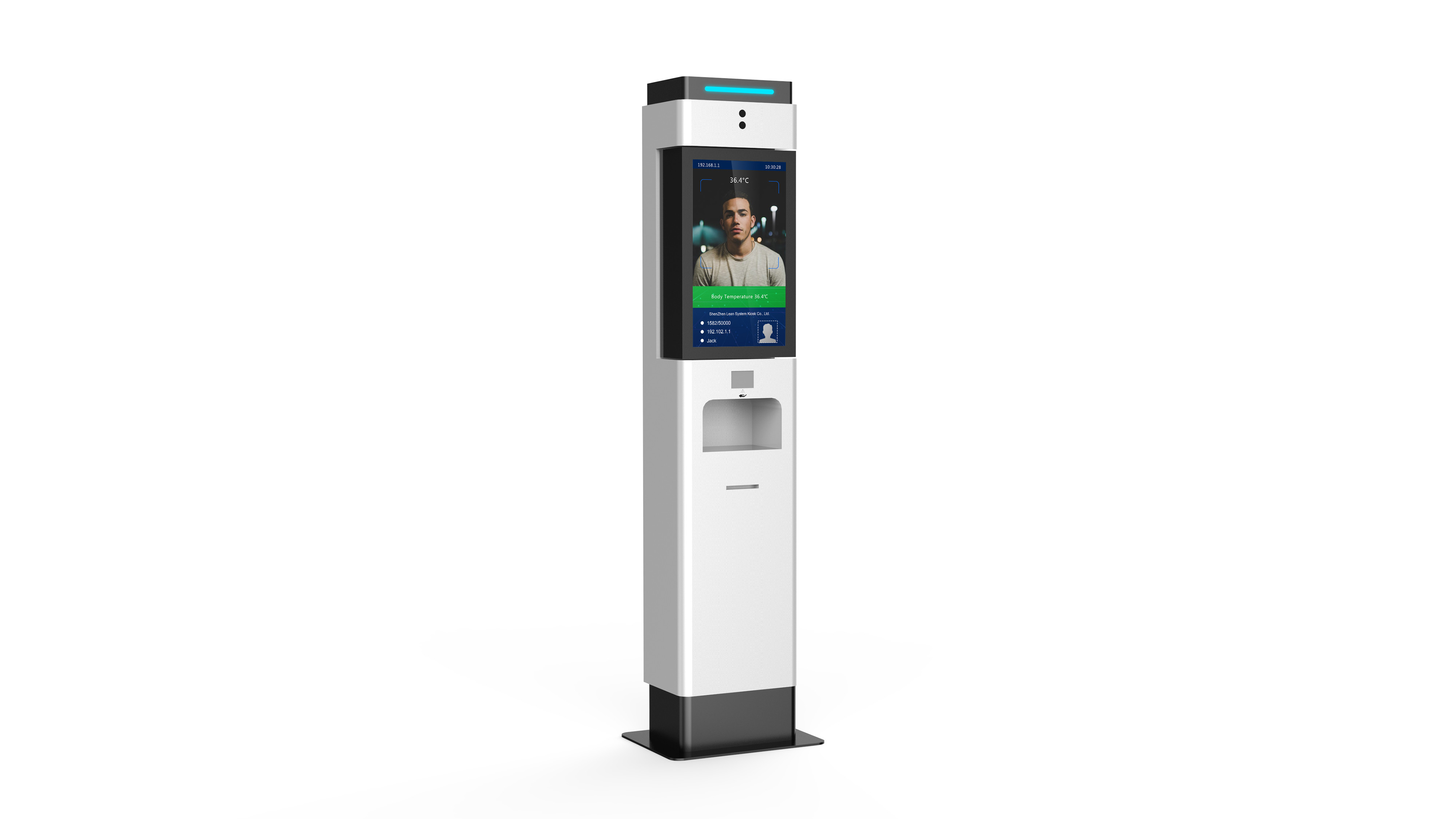 21 Inch Face Recognition Machine Infrared Contactless Thermometer Kiosk With Dispenser