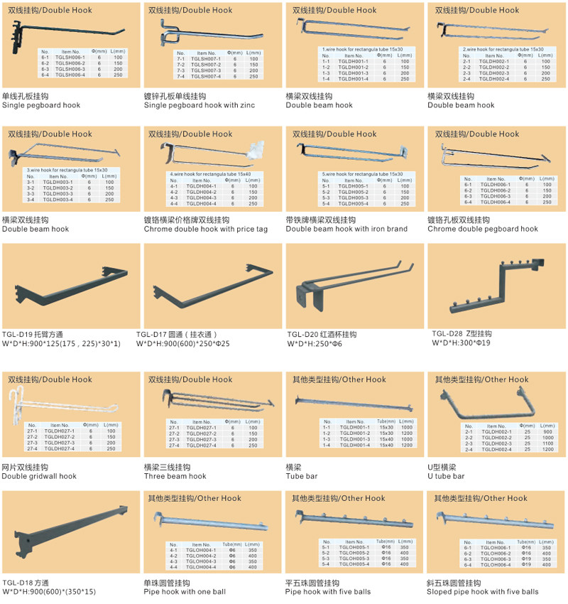 Euro Black Metal Pegboard Hooks Zinc coating OEM Iron Material