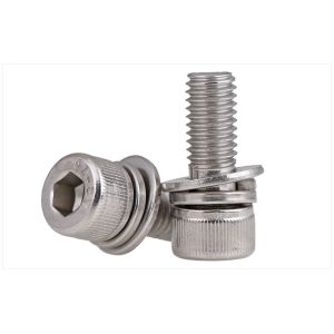 China Stainless Steel Knurled Socket Head Cap Screws With Spring And Plain Washers SEMS Screws on sale