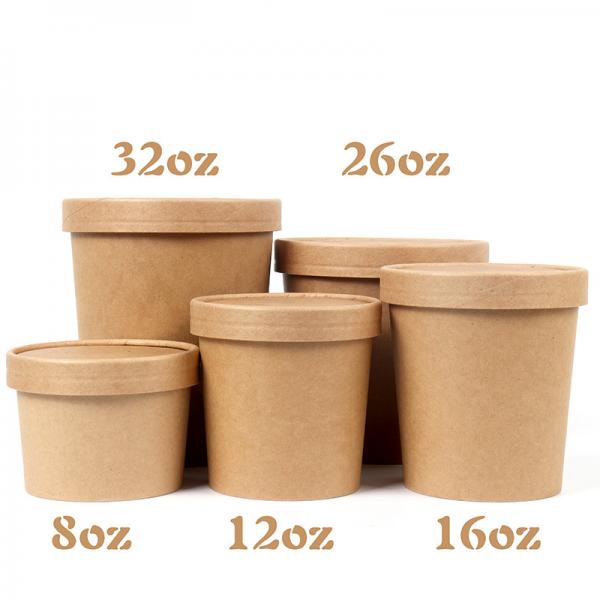 Quality Degradable Disposable Kraft Paper Takeaway Hot Soup Cups With Lids for sale