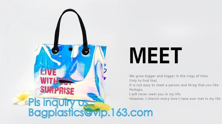 tote pvc stadium ladies bags handbag, bucket bags pvc transparent bags women handbags, laser shopping beach bag hologram