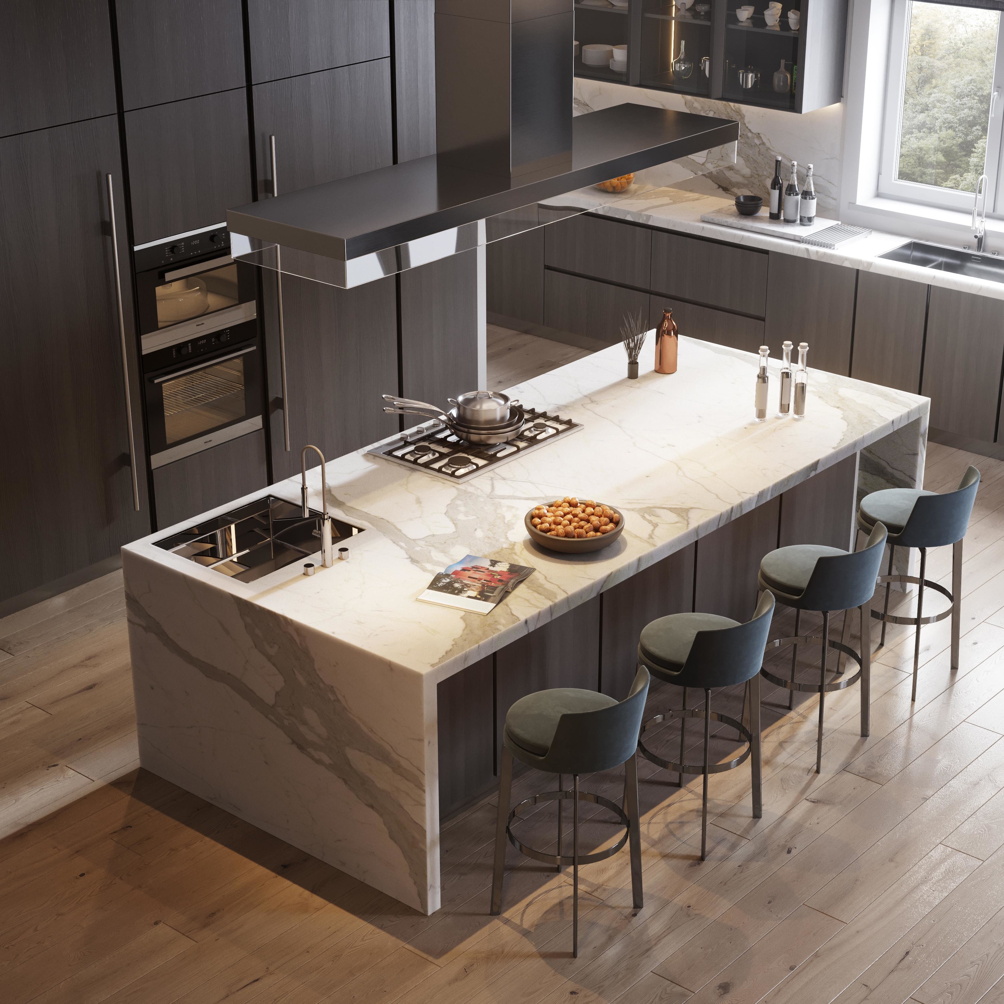 Modern Kitchen Cabinet With Island Sintered Stone Countertops Wood Grain Kitchen Cabinets Designs For Villa