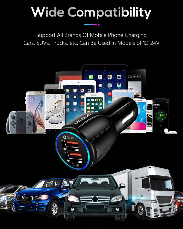 Mobile Phone Double Ports ABS QC3.0 Power Adapter