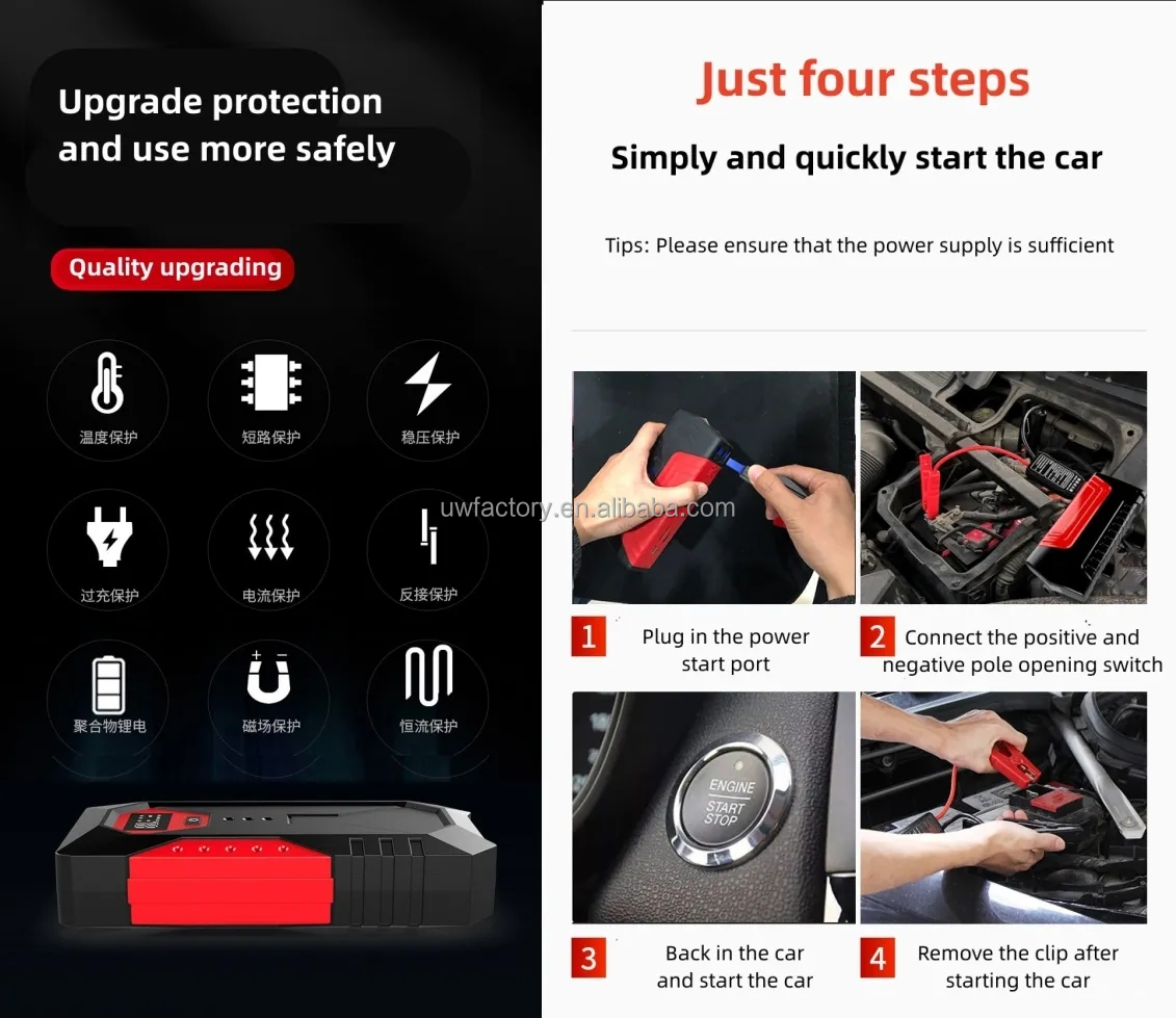 12v Portable Jump Starter For Rechargeable Batteries 28000mAh Multi-Function Power Bank With AC400V Rated Output Voltage