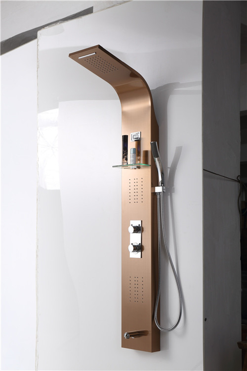 Rose Gold Shower Columns Panels Waterproof 1500*220*70mm Size With Glass Shelving