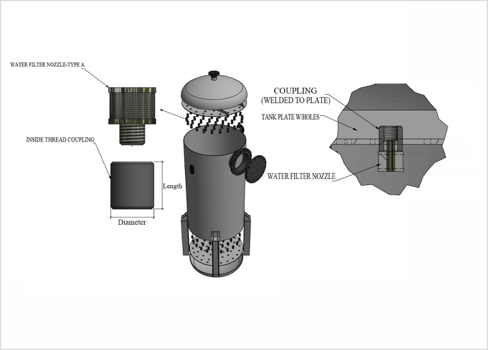 stainless steel wedge wire water filter nozzle with thread coupling