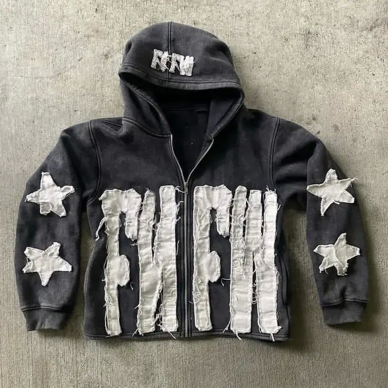 Men 500gsm Cotton Distressed Custom Embroidered Zip Up Hoodies Zip Up Acid Wash Cropped Sweatshirt