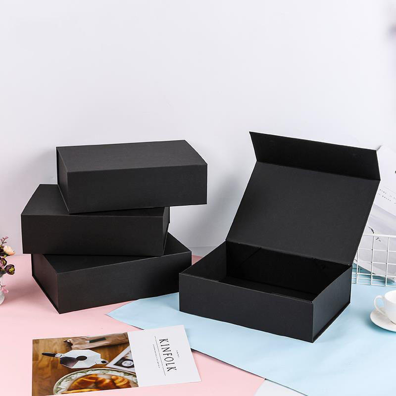 Custom Order Accepted Luxury Folding Black Magnetic Gift Box with Logo and Ribbon
