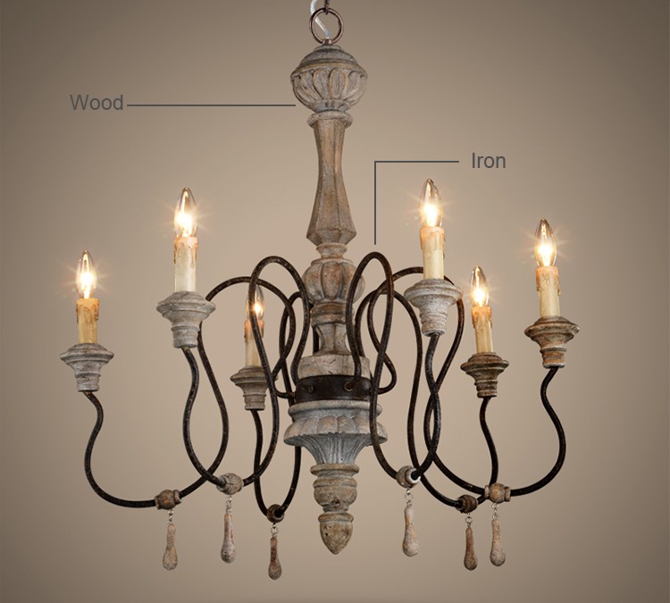 White washed wood sphere chandelier (WH-CI-30)