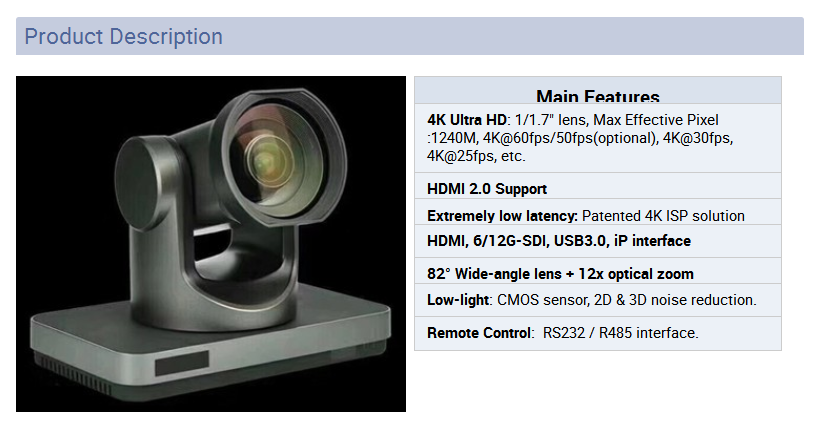 Remote Control Professional UHD 4K USB3.0 HDMI SDI IP Video Conferencing Camera for conference room