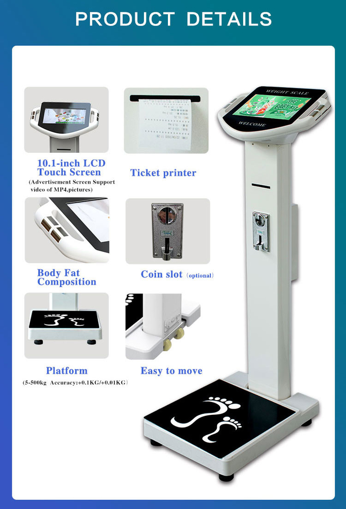 Accurate Electronic Height And Weight Machine 10.1 Inch Measuring Fat Muscle For Adults