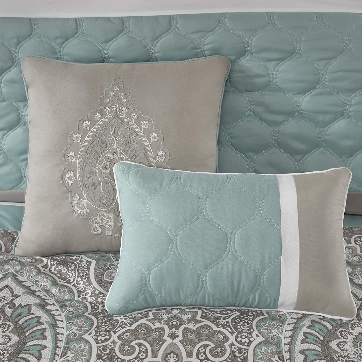 Flower Printed Luxury Bedding Set for Queen Size Bed 7 Pieces Duvet Cover Set