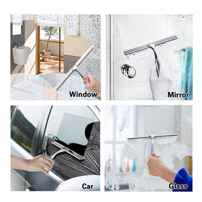 Zinc Alloy Window Wiper Squeegee With Suction Hook Glass Window Wiper Handle Chrome